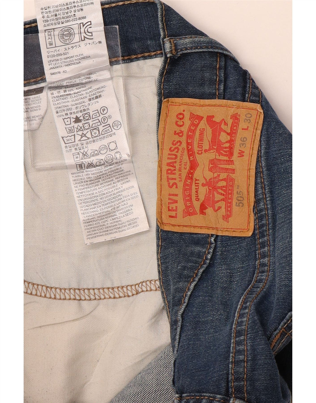 LEVI'S Herren 505 Straight Jeans W36 L30 Blaue Baumwolle