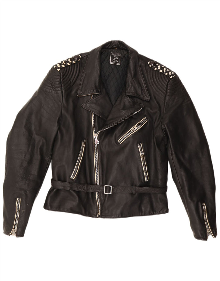 HEIN GERICKE Mens Leather Biker Jacket UK 38 Medium Black Leather