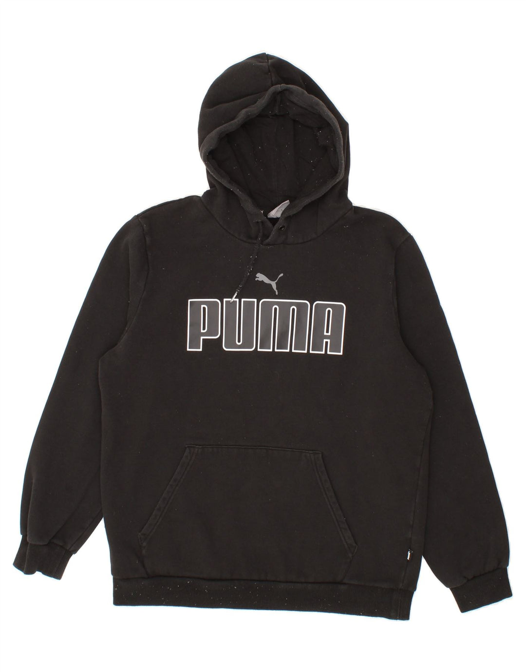 PUMA Mens Graphic Hoodie Jumper Medium Black Cotton Vintage Puma and Second-Hand Puma from Messina Hembry 