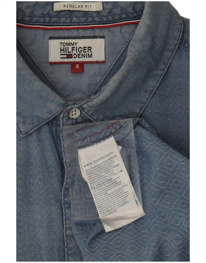 Tommy Hilfiger Mens Regular Fit Shirt Small Blue Geometric Cotton