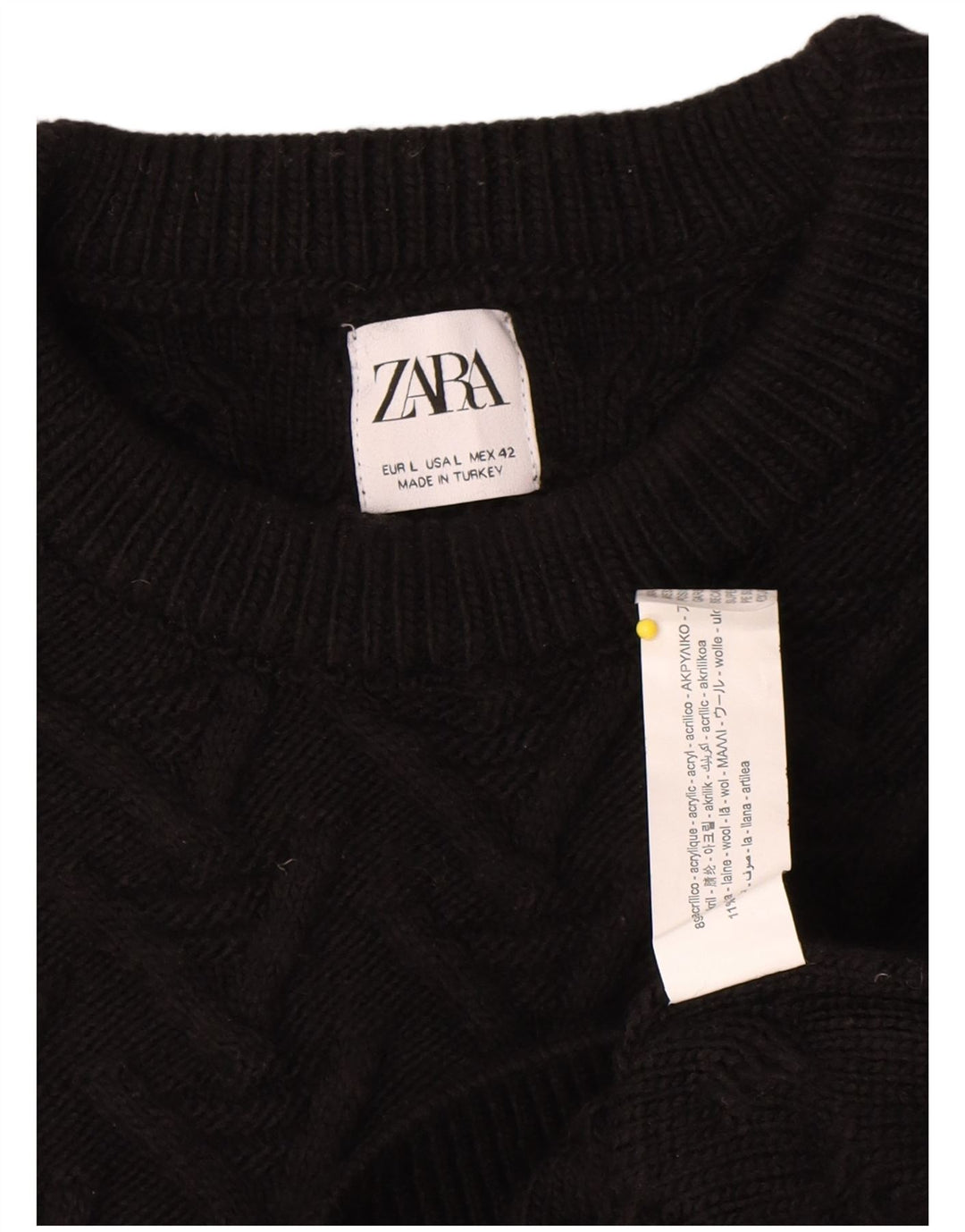 Zara Mens Crew Neck Jumper Sweater Large Black Acrylic