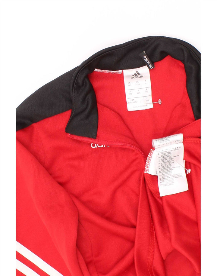 Adidas Boys Zip Neck Pullover Tracksuit Top 5-6 Years XS Red Colourblock