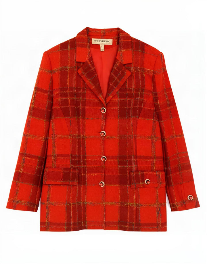 Weinberg Chaqueta Blazer de 4 Botones para Mujer UK 40 Grande Lana a Cuadros Rojos
