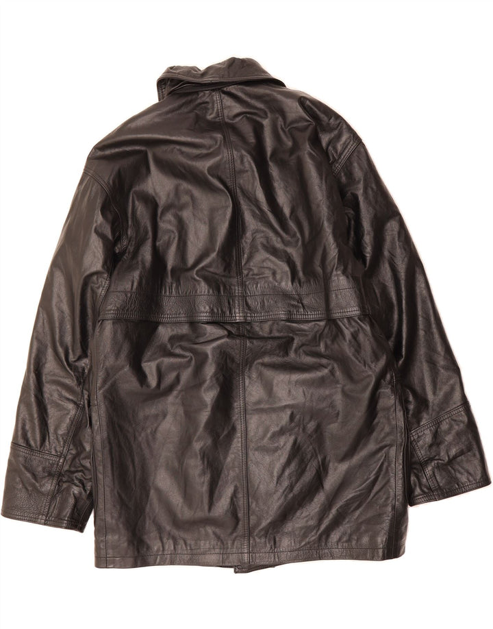 VINTAGE Mens Leather Coat IT 48 Medium Black Leather Vintage Vintage and Second-Hand Vintage from Messina Hembry 