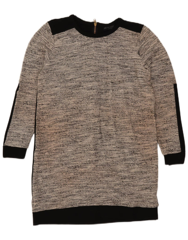 Zara Damen Langarm-Pulloverkleid UK 14 Große graue Colourblock-Baumwolle