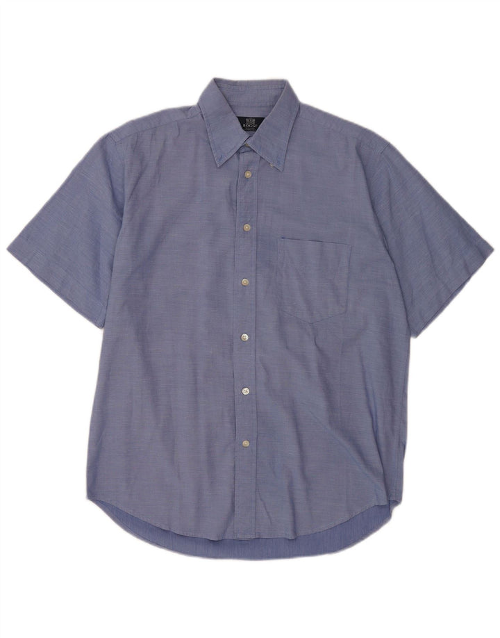 Boggi Mens Milano Short Sleeve Shirt Medium Blue Cotton
