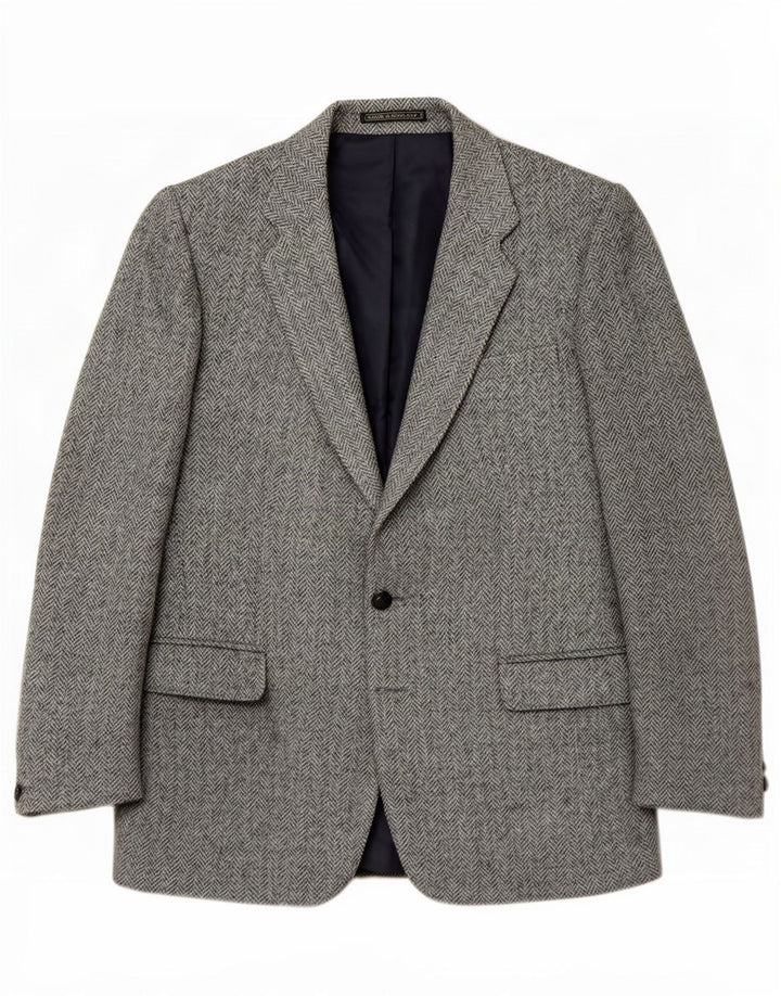 Charles Barker Mens Harris Tweed Blazer Jacket UK 40 Large Blue Herringbone