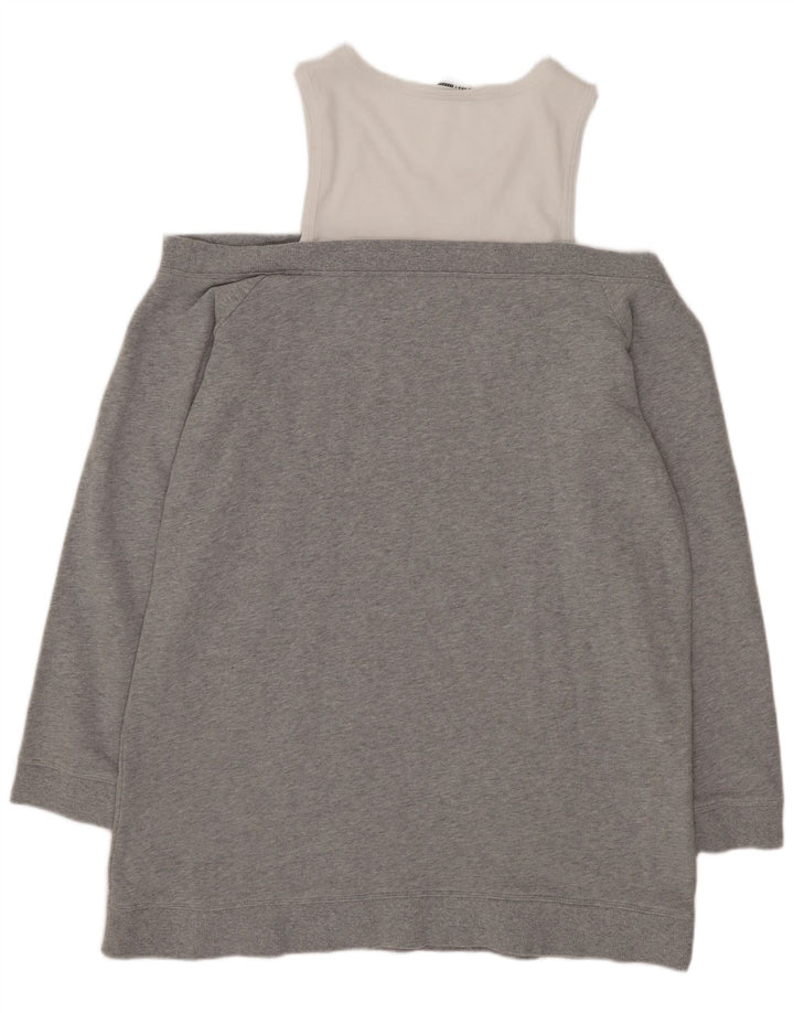 Dkny Womens Longline Sweatshirt Jumper UK 16 Large Grey Colourblock
