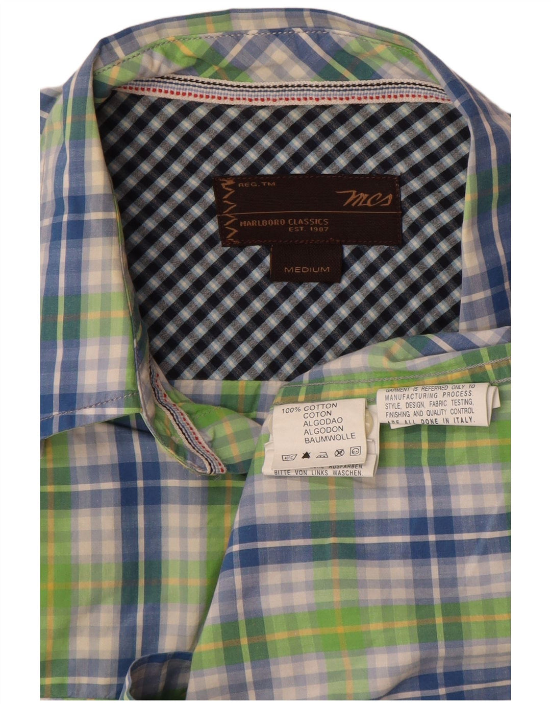 Marlboro Classics Camisa De Manga Corta Para Hombre Algodón A Cuadros Verde Medio
