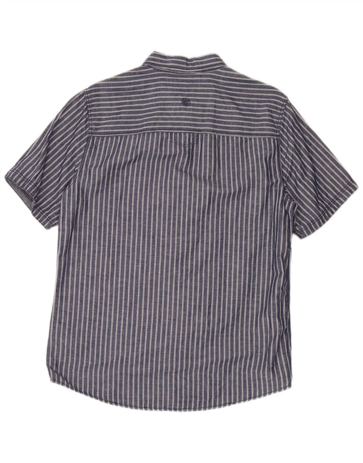 Fat Face Herren-Kurzarmhemd, klein, blau gestreift, Baumwolle