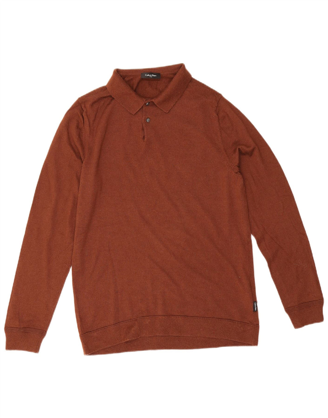 Calvin Klein Mens Polo Neck Jumper Sweater Large Brown Wool