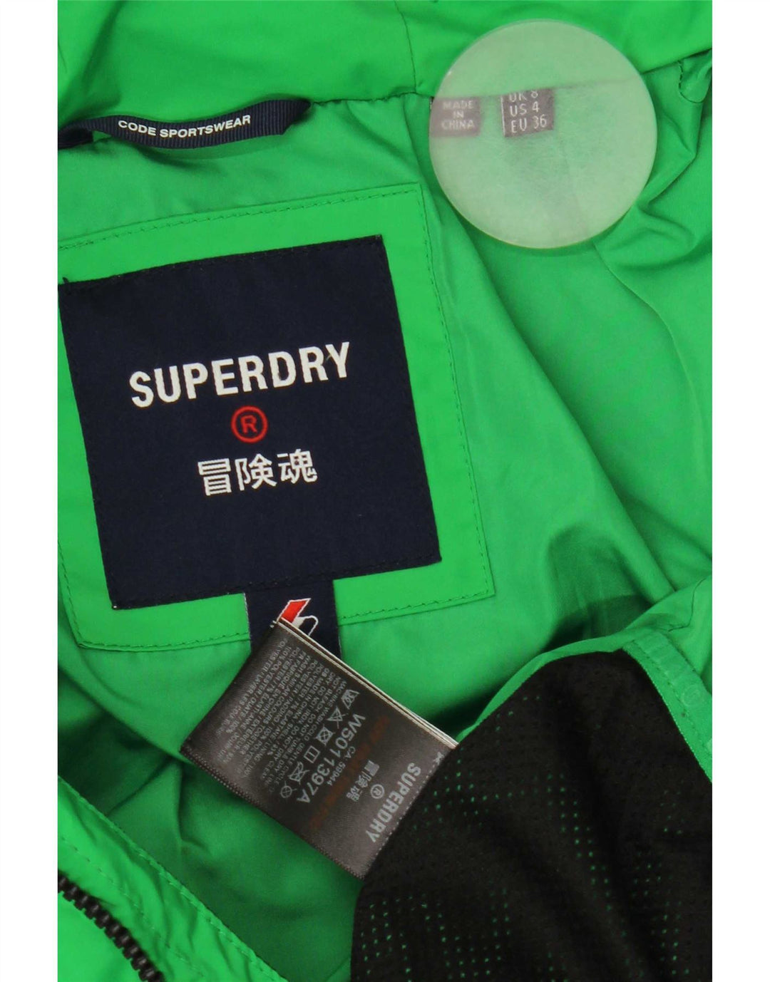 Superdry Mujer Chaqueta Acolchada Con Capucha UK 8 Small Verde Poliéster