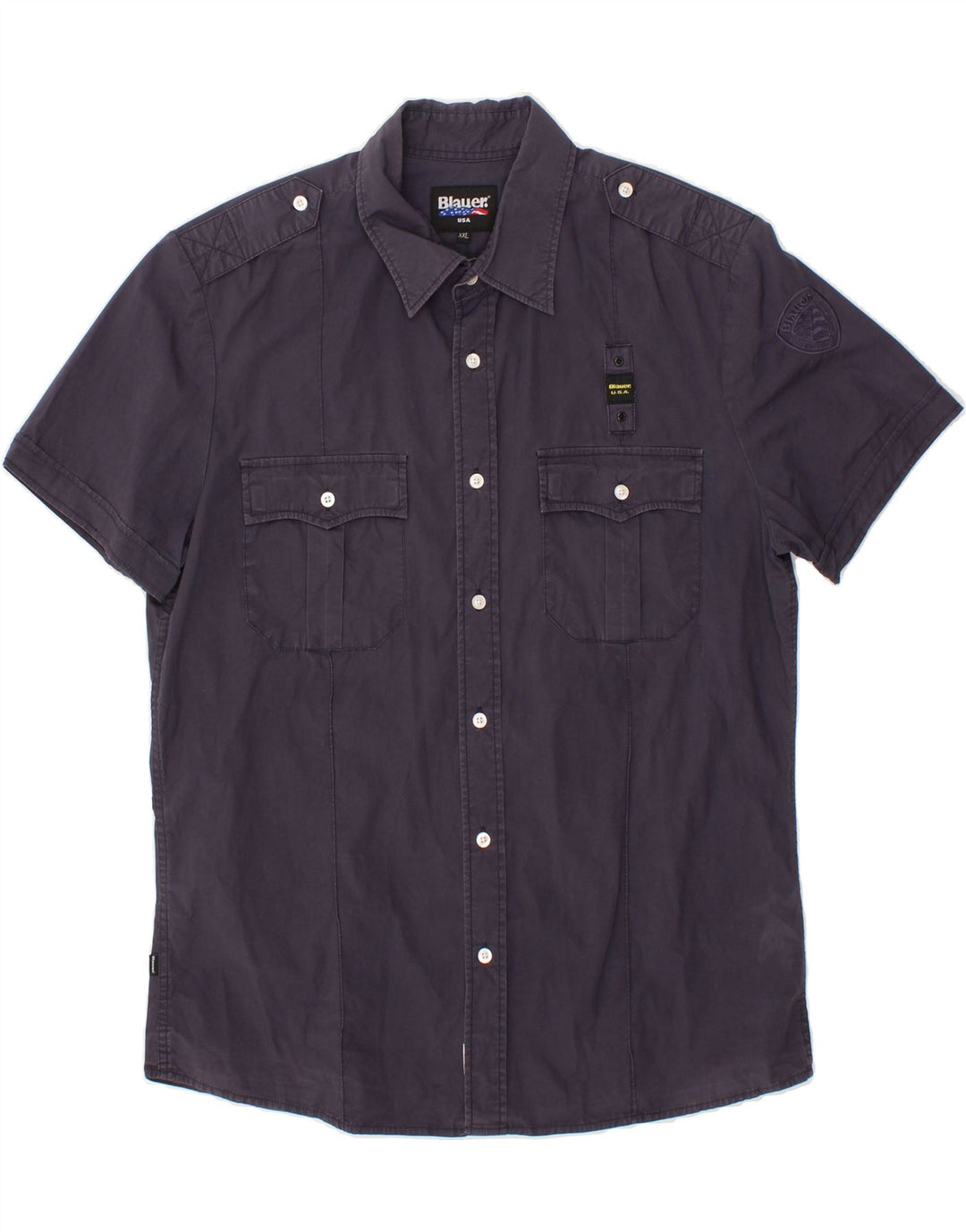 BLAUER Mens Short Sleeve Shirt 2XL Navy Blue Cotton