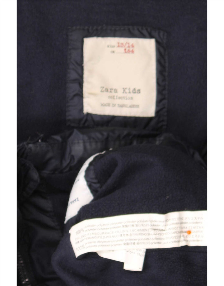 Zara Boys Hooded Padded Jacket 13-14 Years Navy Blue Polyester