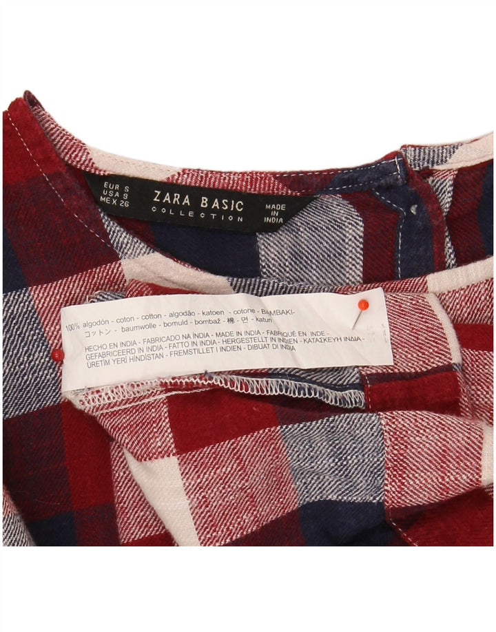 ZARA Womens Oversized Blouse Top UK 10 Small Multicoloured Check Cotton