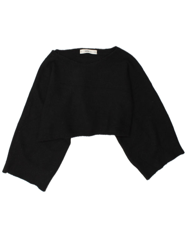 Zara Womens Crop Oversized Top Long Sleeve UK 14 Medium Black