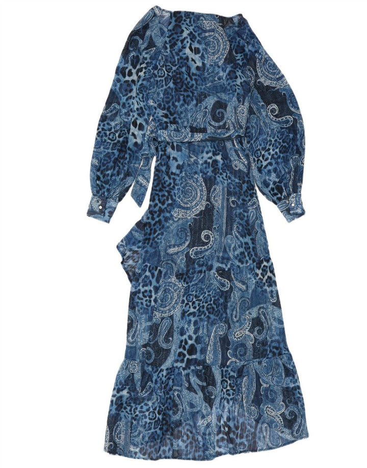 GUESS Womens Asymmetric Wrap Dress UK 10 Small Blue Paisley Polyester