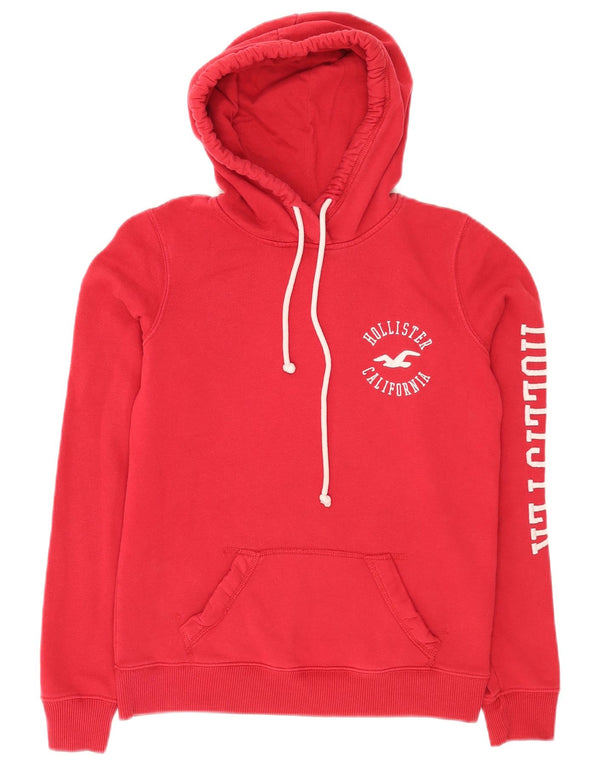 Felpa con cappuccio Hollister Graphic Relaxed Fit da donna UK 4 XS Rosso Cotone