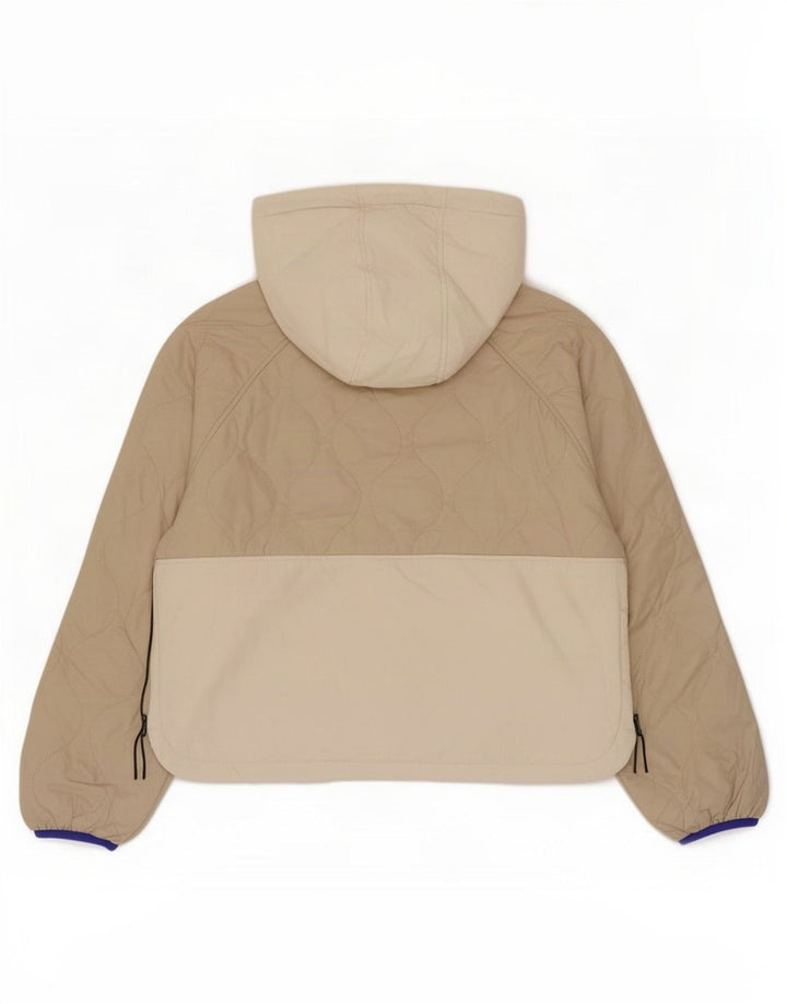 Zara Womens Hooded Quilted Jacket UK 16 Large Beige Colourblock Polyester