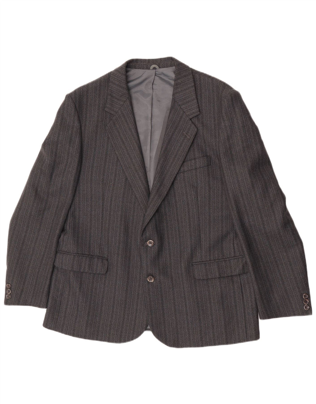 Vintage Herren 2-Knopf-Blazerjacke UK 44 2XL Grau gestreiftes Terylen