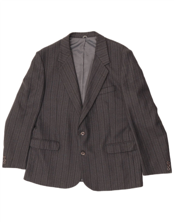 Vintage Herren 2-Knopf-Blazerjacke UK 44 2XL Grau gestreiftes Terylen
