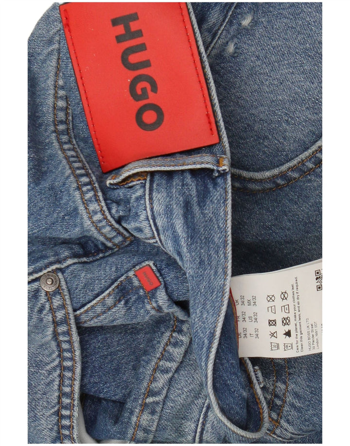 HUGO BOSS Mens Distressed Straight Jeans W34 L27 Blue Cotton