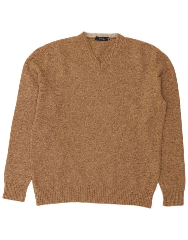 Seventy Jersey con cuello en V para hombre, talla 2XL, lana merino marrón