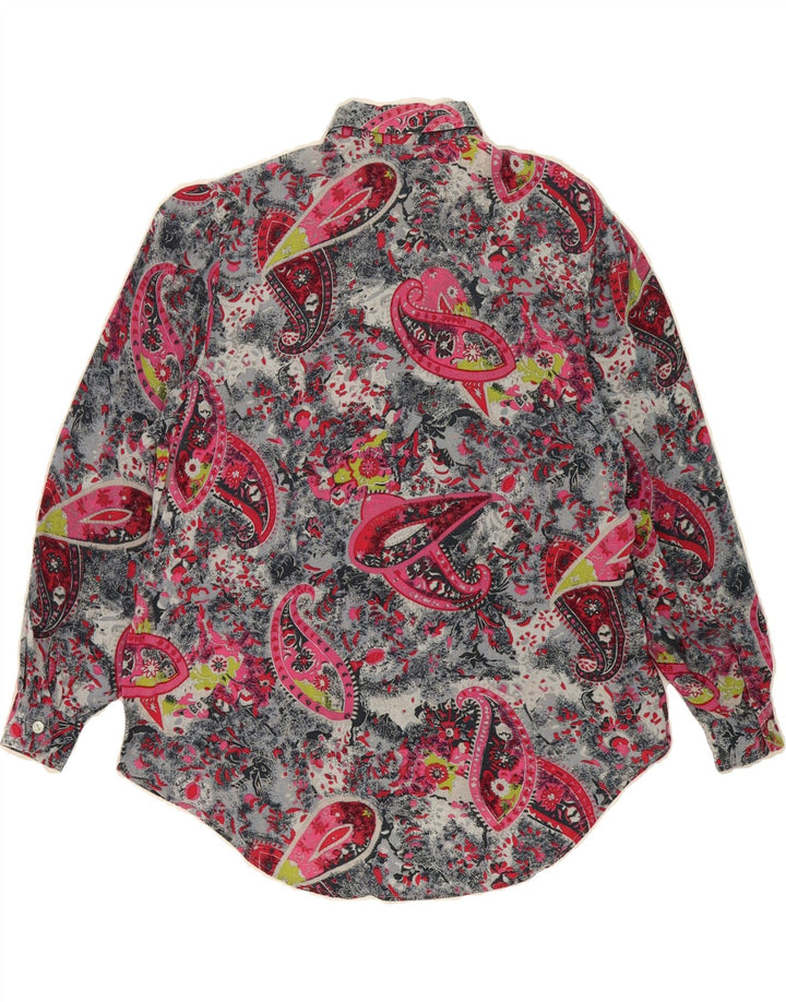 BENETTON Womens Longline Shirt UK 14 Medium Grey Paisley Viscose Vintage Benetton and Second-Hand Benetton from Messina Hembry 