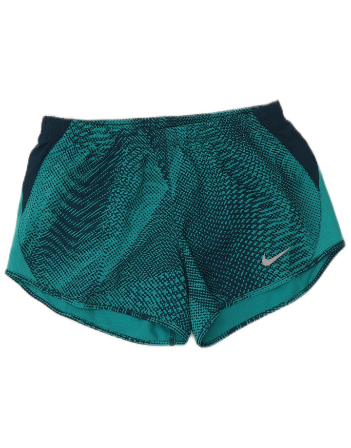 NIKE Womens Dri Fit Sport Shorts  UK 10 Small  Blue Geometric Polyester