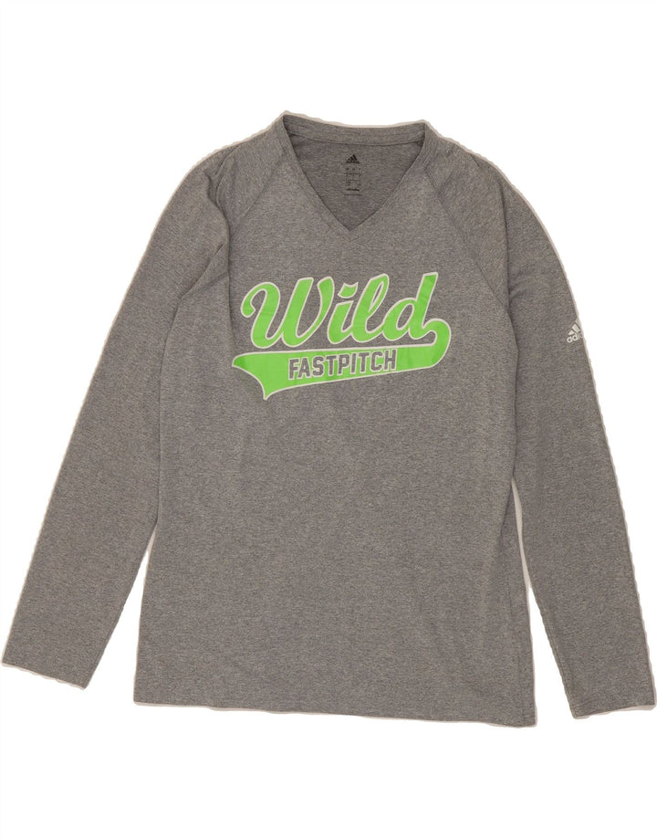 ADIDAS Womens Climalite Graphic Top Long Sleeve UK 16 Large Grey Vintage Adidas and Second-Hand Adidas from Messina Hembry 