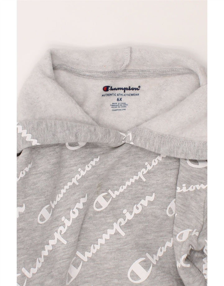 CHAMPION Girls Graphic Hoodie Jumper 5-6 Years Grey Cotton Vintage Champion and Second-Hand Champion from Messina Hembry 