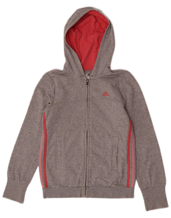 Adidas Mädchen-Kapuzenpullover mit Reißverschluss, 11–12 Jahre, grau gefleckte Baumwolle