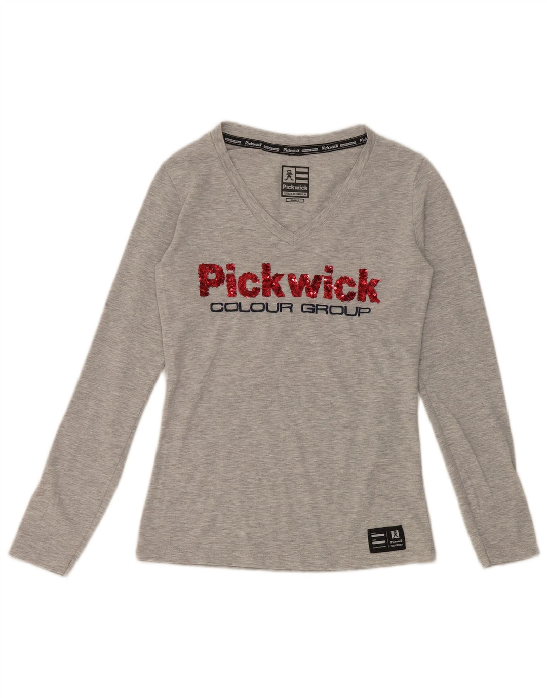 Pickwick Womens Graphic Top Long Sleeve UK 8 Small Grey Flecked Viscose