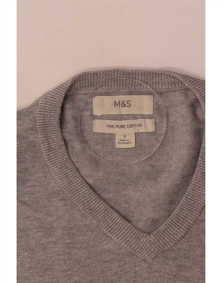 Marks & Spencer Mens V-Neck Jumper Sweater Small Grey Cotton