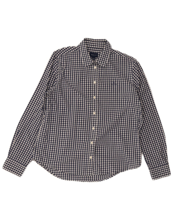 Gant Womens Shirt UK 12 Medium Blue Gingham Cotton