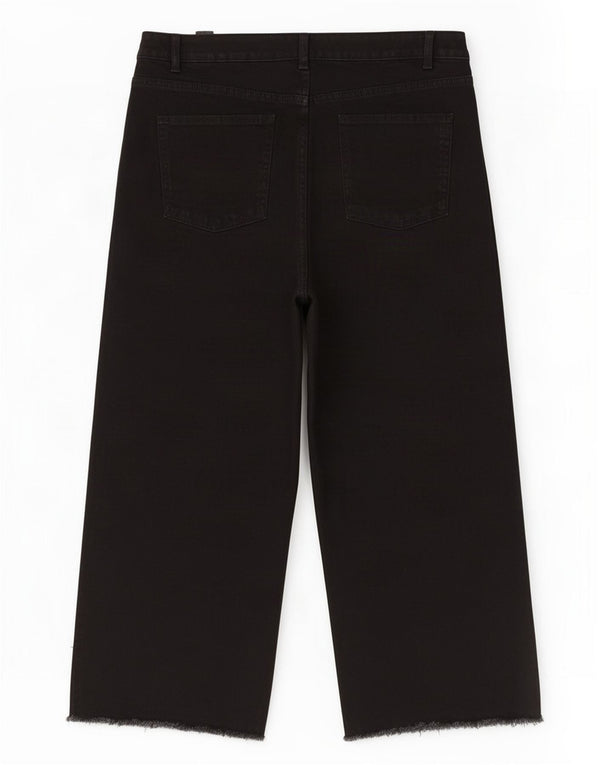 Jeans cropped da donna Marks & Spencer a gamba larga UK 18 XL W36 L25 cotone nero