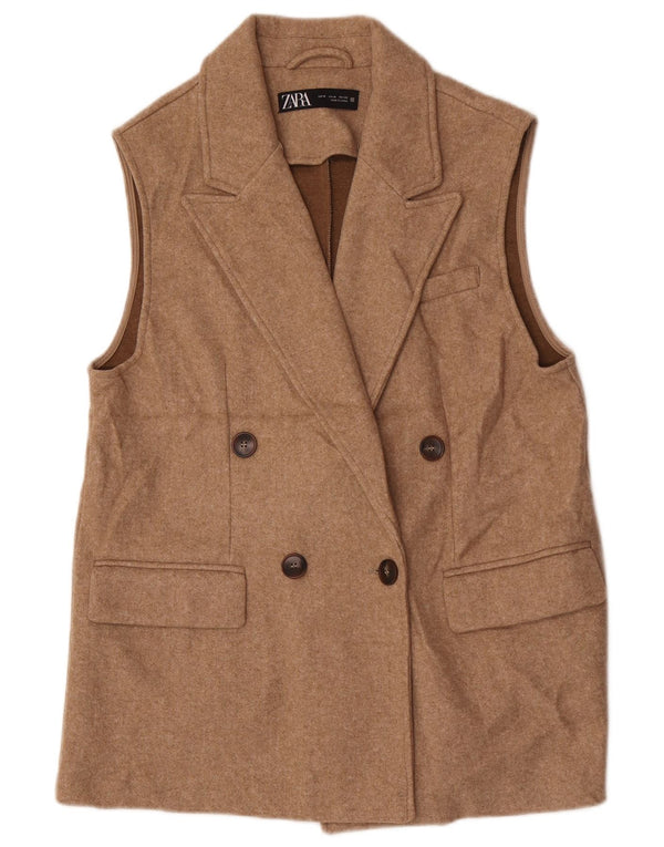 Zara Veste blazer surdimensionnée sans manches pour femme UK 14 Beige moyen