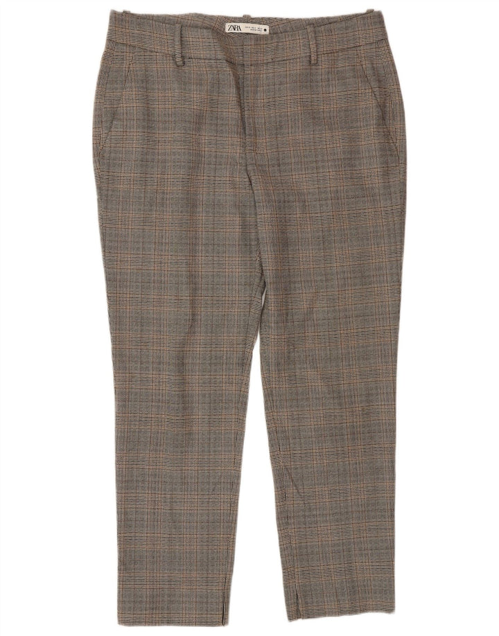 Zara Damen-Hose, kurz geschnitten, EU 40, mittelgroß, W30, L28, grau kariertes Polyester