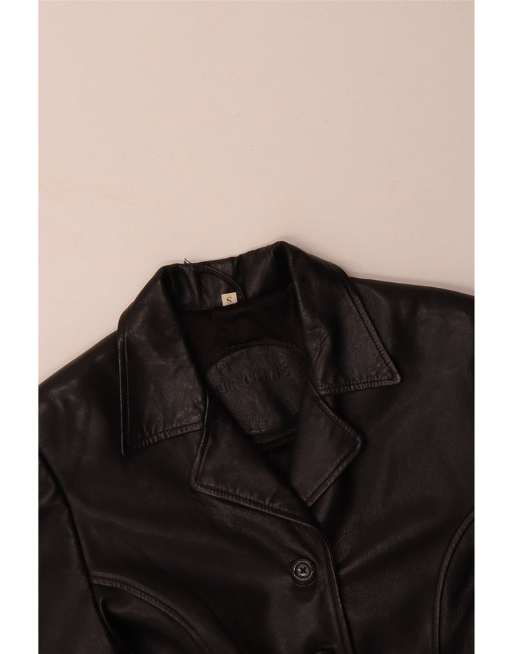 VINTAGE Womens Leather Coat UK 10 Small Black Leather