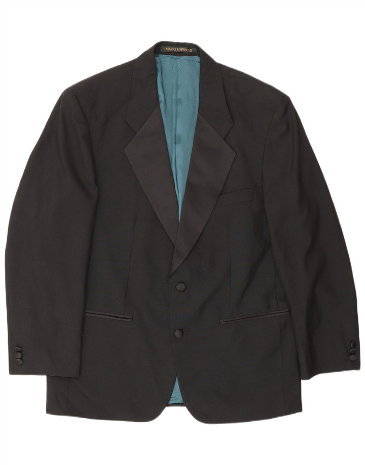 Marks & Spencer Mens 2 Button Blazer Jacket UK 40 Large Black Polyester