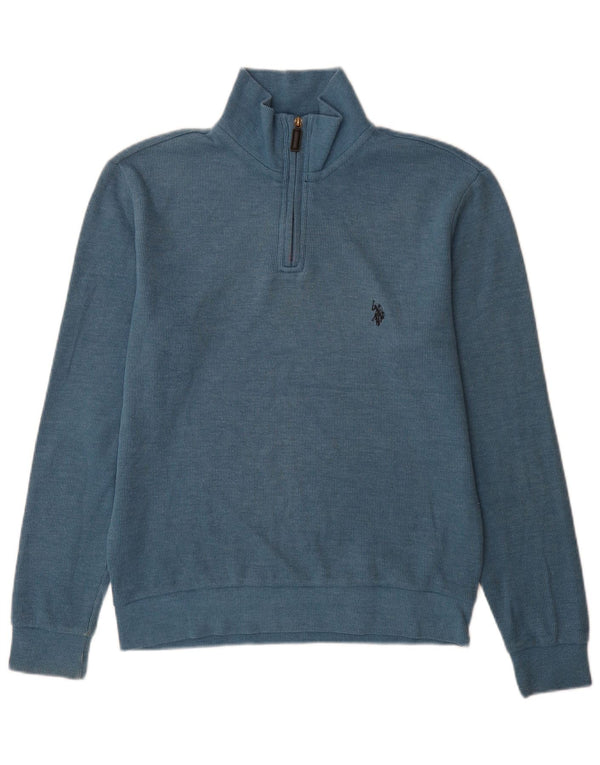 U.S. Polo Assn. Mens Classic Fit Zip Neck Jumper Sweater Small Blue Cotton