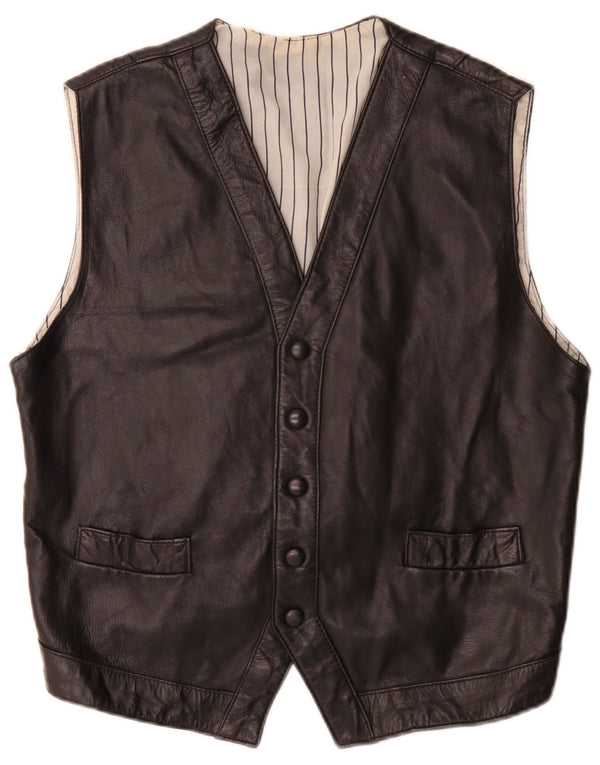 Vintage Mens Leather Waistcoat Medium Black