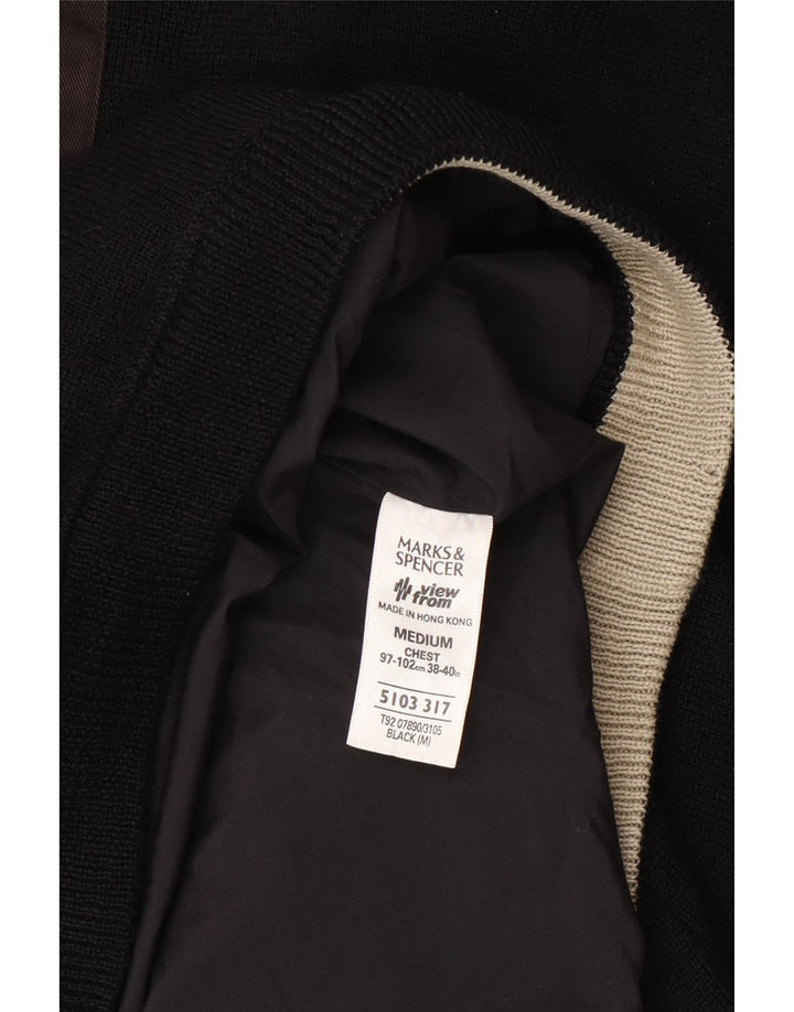 Marks & Spencer Męski sweter z zamkiem błyskawicznym, średni czarny akryl
