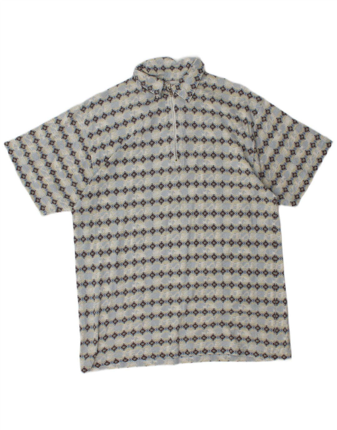 Polo da uomo SAVVY con collo con zip, blu medio, cotone a rombi/diamante