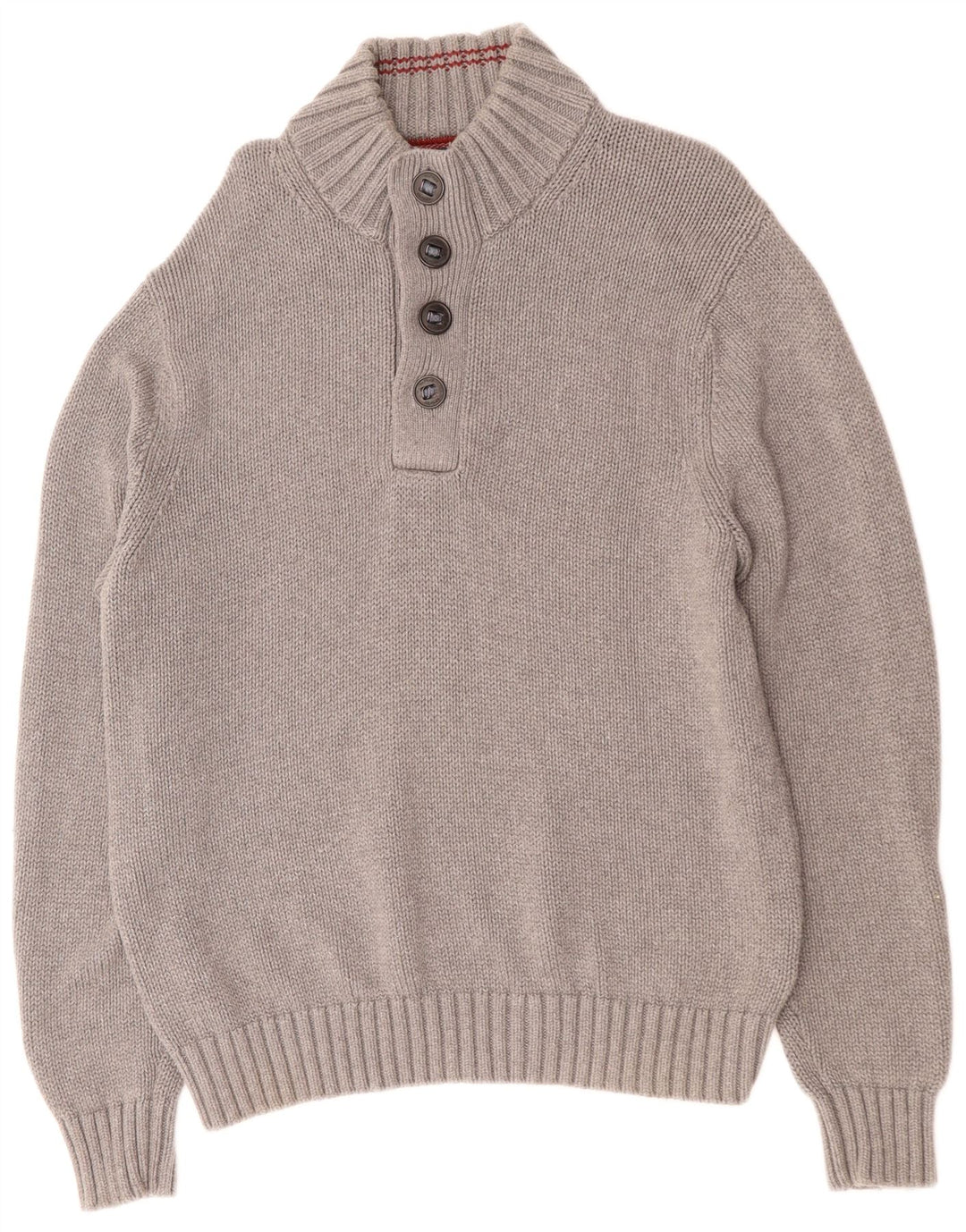 TOMMY HILFIGER Mens Button Neck Jumper Sweater XL Grey Cotton