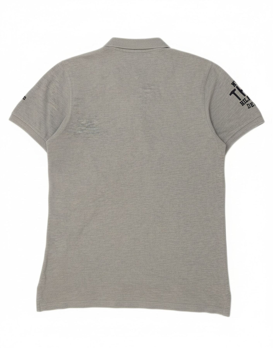 TOMMY HILFIGER Mens Graphic Polo Shirt Medium Grey Cotton Vintage Tommy Hilfiger and Second-Hand Tommy Hilfiger from Messina Hembry 