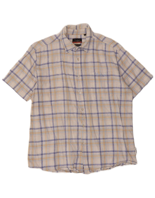 Pierre Cardin Chemise à manches courtes pour homme en coton à carreaux blancs