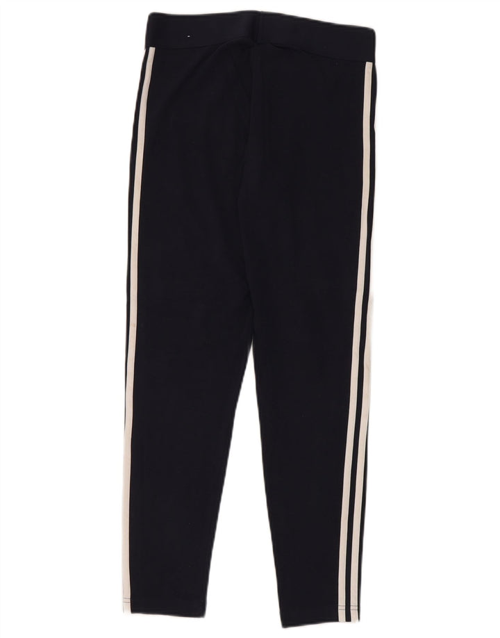 ADIDAS Womens Leggings UK 12/14 Medium  Navy Blue Cotton