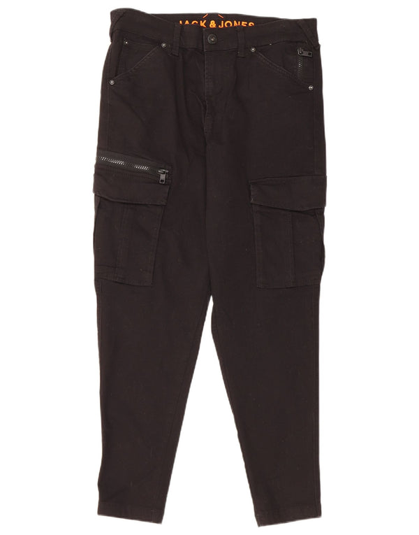 Jack & Jones Mens Slim Crop Cargo Trousers W28 L25 Black Cotton