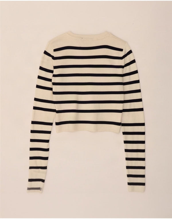 Damska bluzka Zara Crop Top UK 8 w małe, złamane białe paski, wiskoza
